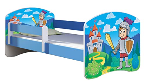ACMA Kinderbett Jugendbett mit Einer Schublade und Matratze Blau mit Rausfallschutz Lattenrost II 140x70 160x80 180x80 (32 Ritter, 160x80) von ACMA