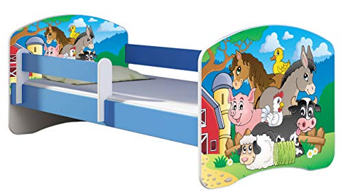 ACMA Kinderbett Jugendbett mit Einer Schublade und Matratze Blau mit Rausfallschutz Lattenrost II 140x70 160x80 180x80 (34 Farm, 160x80) von ACMA