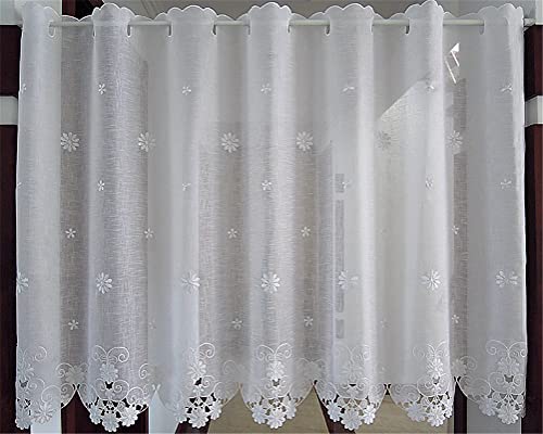 ACMHNC Scheibengardine Transparente Voile Kurzvorhang Türvorhang Landhausstil Vintage Stickerei Kurze Gardine für Bistro Küche Café 1 Stück,Weiß,W x H 150x75cm von ACMHNC