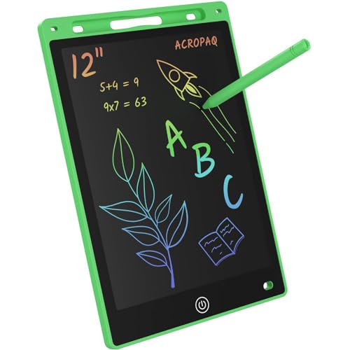 ACROPAQ LCD Schreibtafel Kinder - Grün 12-Zoll LCD Maltafel Kinder - Tragbare Schreibtafel Kinder mit Farbbildschirm, & Stift Kinder jeden Alters von ACROPAQ