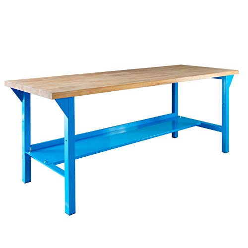 ADB Werkbank Arbeitstisch Werktisch Tisch 150 oder 200 cm Länge 75 cm Höhe Blau mit massiver Buchenplatte, Tischlänge:200 cm von ADB Betriebseinrichtungen GmbH