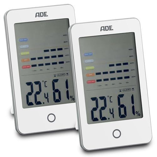 ADE Digitales Hygrometer mit Schimmelalarm | Feuchtigkeitsmessgerät mit großem LCD-Display | Doppelpack | weiß von ADE