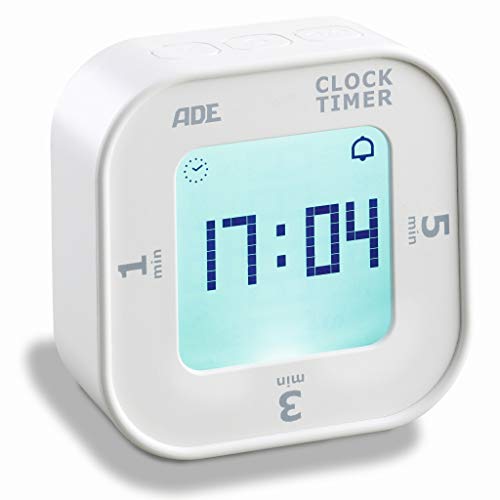 ADE Timer digital | mit Stoppuhr und Uhrzeit | lautloser visueller Alarm | klein mit vielen Funktionen von ADE