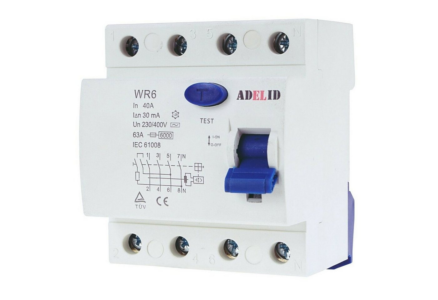 ADELID Schalter, Fehlerstromschutzschalter FI-Schalter RCD 4-polig 40A 30mA von ADELID