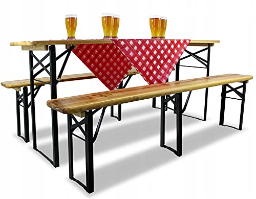 ADGO Holzbierset Klappbarer Holz Bier Set Faltbares Garten Terrassenmöbel Set 180 cm: Tisch + 2 Bänke, Portable Gastronomie Möbel für Biergärten, Outdoor Events Festivals, Messen von ADGO