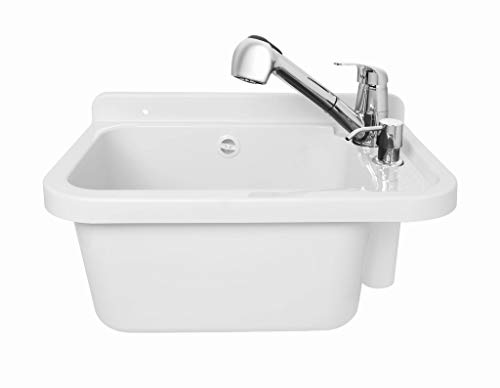 ADGO House Sink + Batteriespender Set mit Montagesatz Garage Garten Badezimmer Farm Outdoor Industrial (50 cm, weiÃŸ) von ADGO