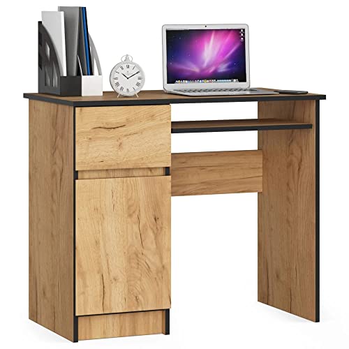 ADGO Pixel Linker Schreibtisch Einfacher und funktionaler Lern- und Arbeitstisch Computertisch 90x77x50 cm 1 Schublade 1 Tür Schrank Tastaturablage Massiver Schreibtisch (Eiche Artisan) von ADGO