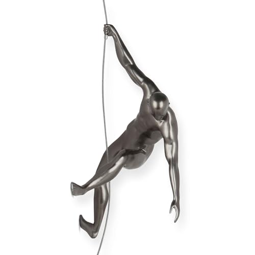 ADM - 'Bergsteiger 2' - Moderne figurative Skulptur aus Metalleffekt Harz, zum Aufhängen an der Wand - Anthrazit - H31 cm von ADM