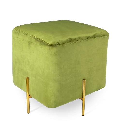 ADM - 'Cube Serie Luxury' - Hocker mit Füßen aus Edelstahl und gepolstertem Sitz, mit Samt ausgekleidet - Grün - H45 cm von ADM