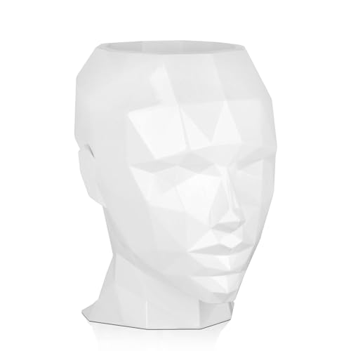 ADM - 'Facettierter Frauenkopf Vase' - Moderne figurative Vase aus Fiberglas und lackiertem Finish, für den Innenbereich - Weiß - H36 cm von ADM
