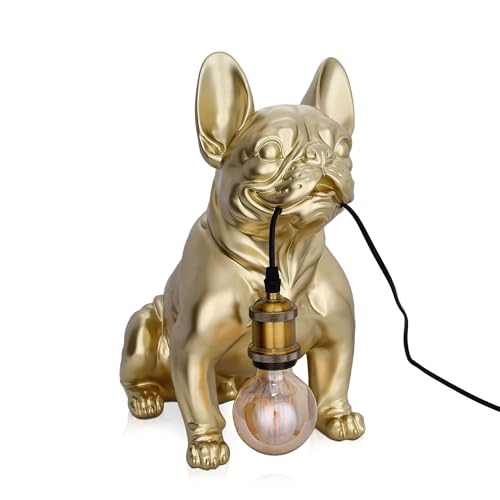 ADM - 'Sitzende französische Bulldogge' - Tischlampe mit Skulptur Pop Art aus Harz Metalleffekt - Gold - H40 cm von ADM