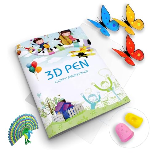 3D-Druck-Zeichenbuch, 3D Stift Zubehör Wiederverwendbare Bunte 40 Muster dickes Papier Vorlage mit einer klaren Platte und 2 Fingerkörbchen, 3D Stift Geschenk für Kinder von AFEION