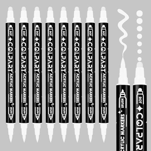 AFEION 8 Stück Acrylstifte Weiß, Acrylstifte für Steine Wasserfest, Dual Tip Stifte Bemalen Multimarker Acrylmarker für Steine, Papier, Holz, Leinwand, Keramik von AFEION