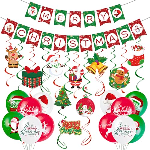 AFYHH Girlande Weihnachten Deko Fröhliche Weihnachten Luftballons Banner Bunting Hängend Luftschlangen Weihnachten Dekoration Weihnachtsfeier Deko Happy Xmas Deko mit Schneemann Ornaments von AFYHH