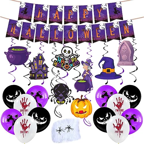 AFYHH Halloween Party Deko Indoor Set Spinnennetz Halloween Luftballons Happy Halloween Banner Girlande Hängedeko Halloween Accessoires Dekoration Indoor Hängend Deko Halloween Kostüm von AFYHH