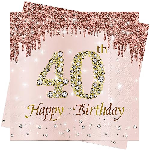 AFYHH 40 Servietten Geburtstag 80Stück Happy Birthday Servietten Geburtstag Tischdeko Party Deko Serviett Papierservietten Napkins 33 X 33cm Servietten Geburtstag Deko Frauen von AFYHH