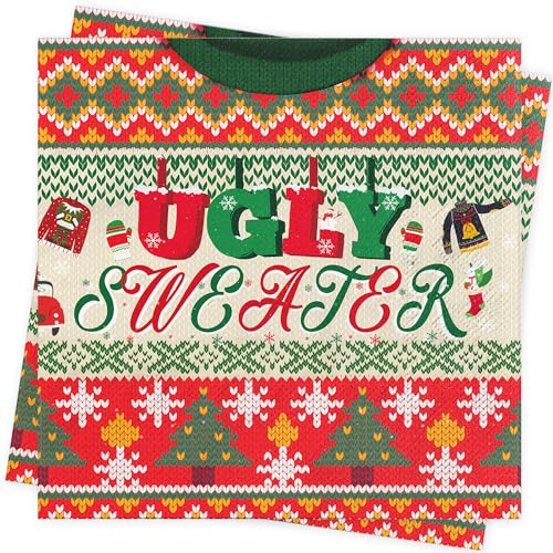 AFYHH Servietten Weihnachten Deko 40Stück Servietten Ugly Sweater Rot Tischdeko Weihnachten Serviette Geburtstag Merry Christmas Napkins Weihnachts Tischdeko Papierservietten 33x33cm von AFYHH