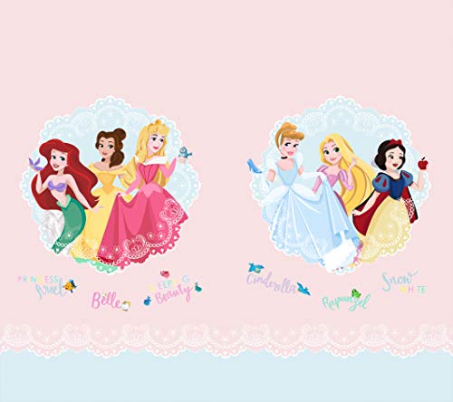AG Design Prinzessinnen mit Spitzenmedaillons, Disney, Vorhängefür Kinderzimmer, 2 Teile, Mehrfarbig, 180 x 160 cm von AG Design