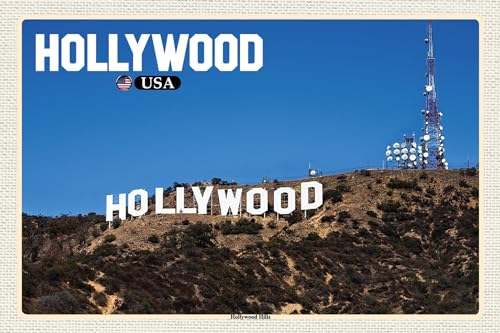 AGDeko® Blechschild 18x12 cm Hollywood USA Hollywood Hills zum Aufhängen oder Stellen Raum Dekoration von AGDeko André Günther Dekoration & Style