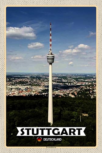 AGDeko® Blechschild 18x12 cm Stuttgart Fernsehturm Stadt zum Aufhängen oder Stellen Raum Dekoration von AGDeko André Günther Dekoration & Style