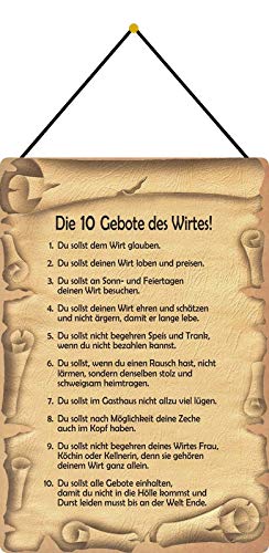 AGDeko® Blechschild 20x30cm Die 10 Gebote des Wirtes Bier trinken lustiger Spruch mit Kordel zum Aufhängen von AGDeko André Günther Dekoration & Style