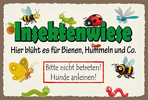 AGDeko® Blechschild 30x40cm Insektenwiese Bienen Hummeln Hunde anleinen nicht betreten von AGDeko André Günther Dekoration & Style