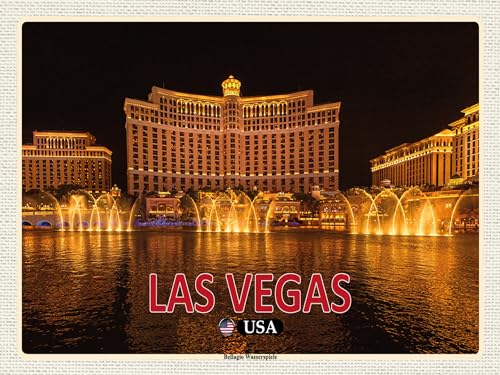 AGDeko® Blechschild 40x30 cm Las Vegas USA Bellagio Wasserspiele zum Aufhängen oder Stellen Raum Dekoration von AGDeko André Günther Dekoration & Style