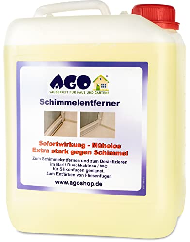 AGO® Anti Schimmel Imprägnierung I Schwarzschimmel Entferner I 1 x 5 L Schimmel-Vernichter I Fugen Schimmelentferner Wand und Tapete I Stärkster Schimmelreiniger auf dem Mark für Innen und Außen von AGO SAUBERKEIT FÜR HAUS UND GARTEN!