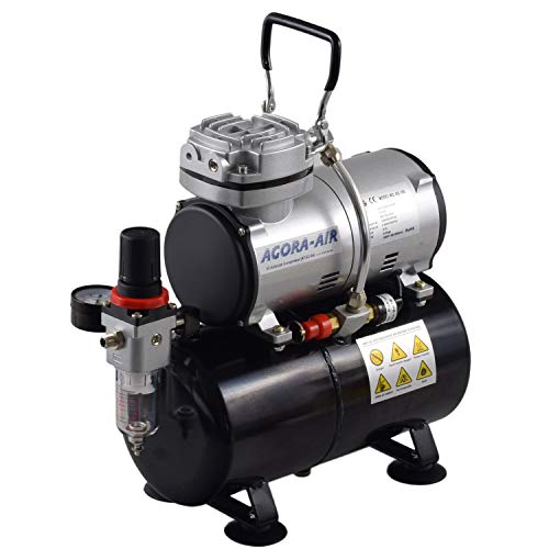 Agora-Tec® Airbrush Compressor AT-AC-4.2 Kompressor für Airbrushanwendungen mit 4 bar und 21,6l/min, inkl. 3,0 L Tank, inkl. Kondenswasserfilter und Druckregler (Version 2.0) von Agora-Tec