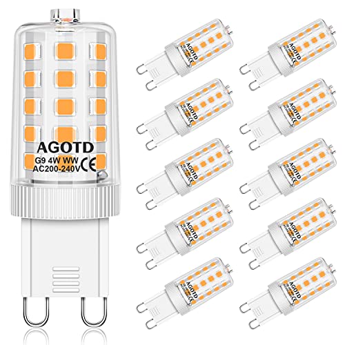 AGOTD 4W G9 LED Lampen, 2700k Warmweiß LED Leuchtmittel, Nicht Dimmbar 400 Lumen, Ersatz 40W G9 Halogenlampe, 10er Pack von AGOTD