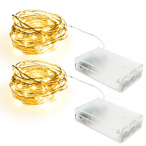 AGOTD LED Lichterkette, 2er Pack 5M Lichterkette Batterie mit 50LEDs, Batteriebetrieben Micro Kupferdraht Lichterketten Dekoration für Party, Garten, Weihnachten, Hochzeit, Zimmer (Warmweiß) von AGOTD