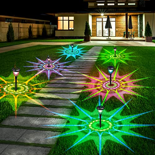 Solarlampen für Außen Garten, RGB Farbwechsel & Warmweiße Solarleuchten Garten, IP65 Wasserdicht LED Gartenleuchten Solar Wegeleuchten für Rasen Wege Beleuchtung, 2 Stück von AGOTD