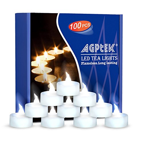 AGPTEK DE1XS 100 Stück LED Plies CR2032 Flackernde Kerze Teelicht weiß Flamme Dekoration Weihnachten Hochzeit Halloween Kunststoff 0,5 W kaltweiß von AGPTEK