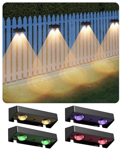 AGPTEK Solarlampen für außen, Solarzaunleuchten, 5 Beleuchtungsmodi, 8 Farbe & RGB, Wandleuchte, Solarleuchten für Zaun, Terrasse, Wand, Deko Balkon, Garage, IP65 Wasserdicht, Warmweiß, 4 Stück von AGPTEK