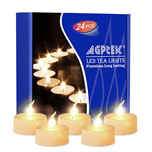AGPTEK Flackernden LED Teelichter 24 Flammenlose Warmweiß Elektrische Kerzen inkl Batteriebetriebe，Dekoration für Weihnachten, Weihnachtsbaum, Ostern, Hochzeit, Party, 24Pcs von AGPTEK