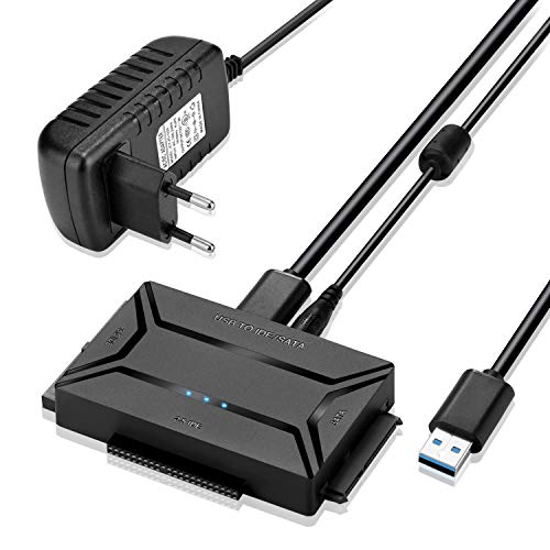 AGPtek USB 3.0 zu IDE/SATA Konverter, Festplattenadapter mit Power-Schalter für 2.5"/3.5" SATA/IDE/SSD Festplatten, Unterstützt 4TB, Inklusive 12V 2A Stromadapter & USB 3.0 Kabel - MEHRWEG von AGPTEK