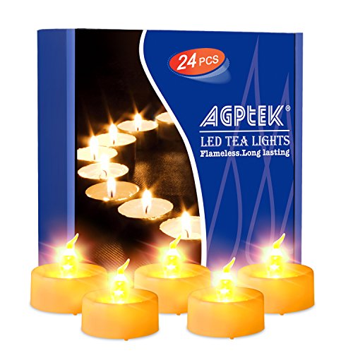 AGPTEK Timer-Funktion, 24 Stück flammenlose LED Kerzen, inkl CR2032 und Batterie austauschbar, Warm Gelb, 24er Pack Flackernd Warmweiß von AGPTEK