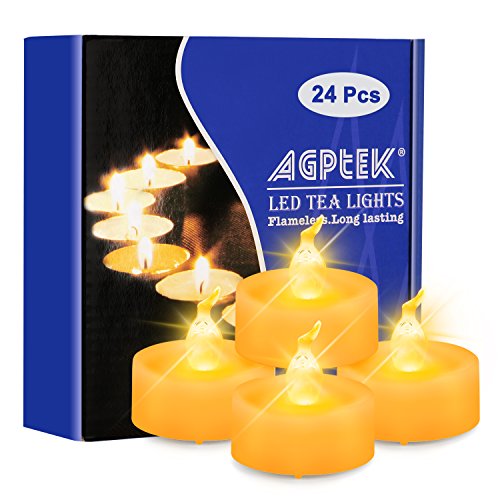 AGPtek LED Kerzen mit Timer, 24er Pack batteriebetriebene flammenlose Teelichter mit Timerfunktion 6 Stunden an und 18 Stunden aus für Hochzeit, Party, Haus Dekoration (flackernd Gelb) von AGPTEK