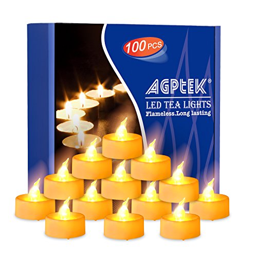 AGPTEK Teelichter 100 LED Kerzen flameless Kerze batteriebetrieben Teelicht für Hochzeit Party Weihnachten Deko, warmgelb (nicht flackern) von AGPTEK