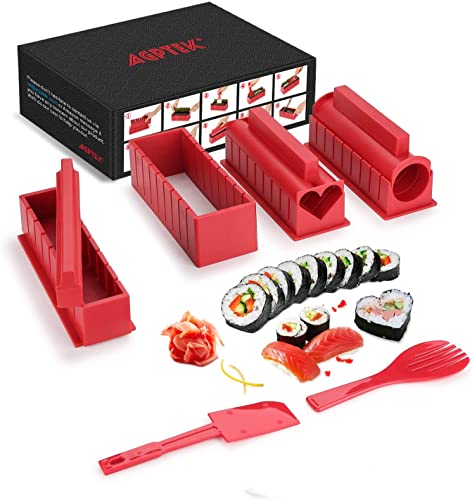 AGPTEK Sushi Maker Kit, 10 tlg Komplett Sushi Making Kit, 5 Formen DIY Selber Sushi Machen Set mit hochwertigem Sushi Messer, Perfekt für Sushi DIY auch als Geschenk von AGPTEK