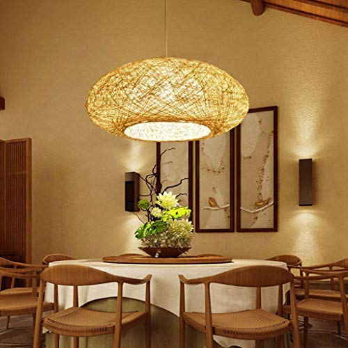 AHQX Rattan Pendellampe Retro Kreative Kronleuchter E27 Höhenverstellbarer Hängelampe Vogelnest Gewebter Hängeleuchten Restaurant Schlafzimmer Wohnzimmer Cafe Bar Büro Teestube Pendelleuchten,40cm von AHQX