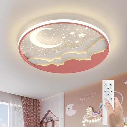 AHXIAOZN LED Kinder Deckenlampe,Stern Mond Deckenleuchte,Kinderzimmer Schlafzimmer Lampe Mit Fernbedienung Kinderzimmer Dimmbar Deckenleuchten Für Mädchen Jungen Schlafzimmerlampe Babyzimmer,40cm von AHXIAOZN