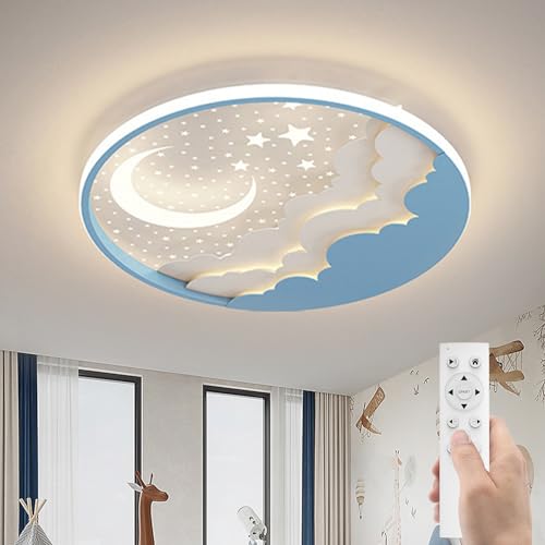 AHXIAOZN LED Kinder Deckenlampe,Stern Mond Deckenleuchte,Kinderzimmer Schlafzimmer Lampe Mit Fernbedienung Kinderzimmer Dimmbar Deckenleuchten Für Mädchen Jungen Schlafzimmerlampe Babyzimmer,50cm von AHXIAOZN