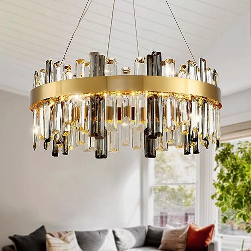 AHXIAOZN Modern Kronleuchter Kristall Leuchte, Dimmbar Rund Hängeleuchte Kristall Lampe,LED Pendelleuchte Gold Lichtfarbe Einstellbar von AHXIAOZN