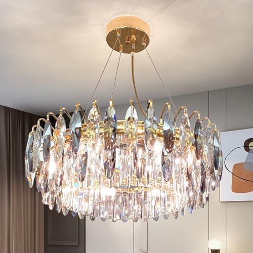 Luxus Gold Kristall Kronleuchter,Modern Kristall Pendelleuchte,Rund Crystal Chandelier Lights,Raindrop Chandelier Light Fixture für Esszimmer Schlafzimmer Kücheninsel Wohnzimmer von AHXIAOZN