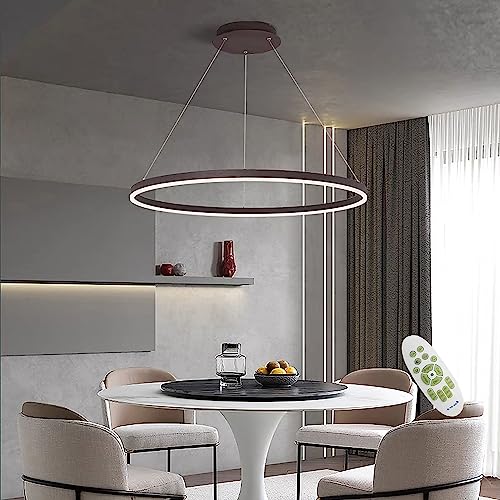 AIAO LED Pendelleuchte Moderne Esstisch Hängelampe Ring Hängeleuchte Mit Fernbedienung Dimmbares Beleuchtung Schlafzimmer Lampe Höhenverstellbar Für Wohnzimmer Küche Kronleuchte (Color : Brown 60cm) von AIAO