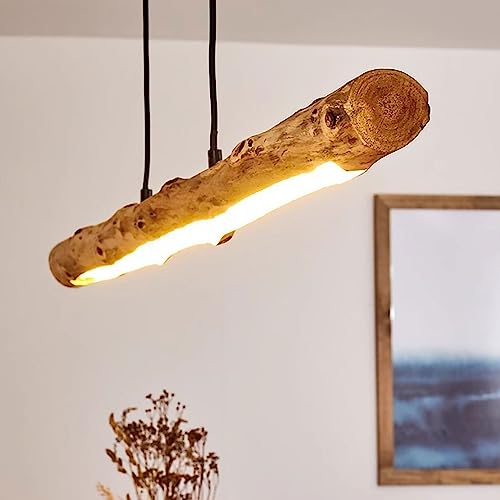 AIAO Pendelleuchte LED Holzbalken Esstisch Hängelampe Industrial Restaurant Pendellampe Massivholz Vintage Hängeleuchte 80cm Kronleuchter Retro Für Höhe Verstellbar Für Wohzimmer Bar Küche 35W von AIAO