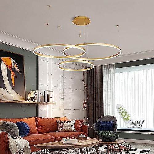 LED Pendelleuchte Moderne Esstisch Hängelampe Ring Hängeleuchte Mit Fernbedienung Dimmbares Beleuchtung Schlafzimmer Lampe Höhenverstellbar Für Wohnzimmer Küche Kronleuchte ( Color : Gold 40+60+80cm ) von AIAO