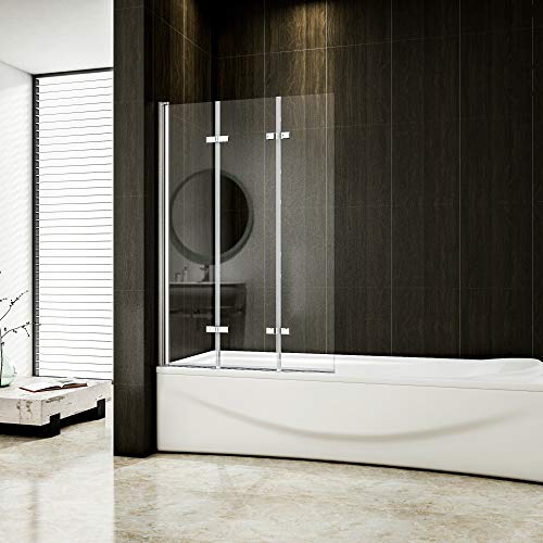 130x140cm Duschabtrennung Faltwand Badewannenaufsatz Badewannenfaltwand 3-teilig Duschwand Badewanne 6mm Nanobeschichtung Sicherheitsglas von AICA