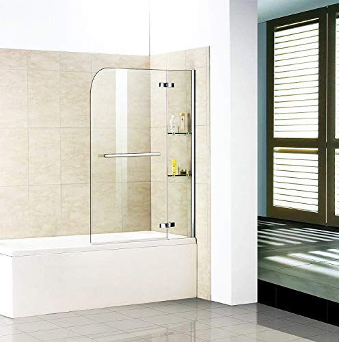 Badewannenaufsatz Duschabtrennung 120x140cm Duschwand Badewanne Sicherheitsglas mit Handtuchhalter Eckregal von AICA